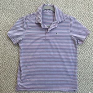 Vineyard Vines boys Sankaty performance polo in pink and blue stripe